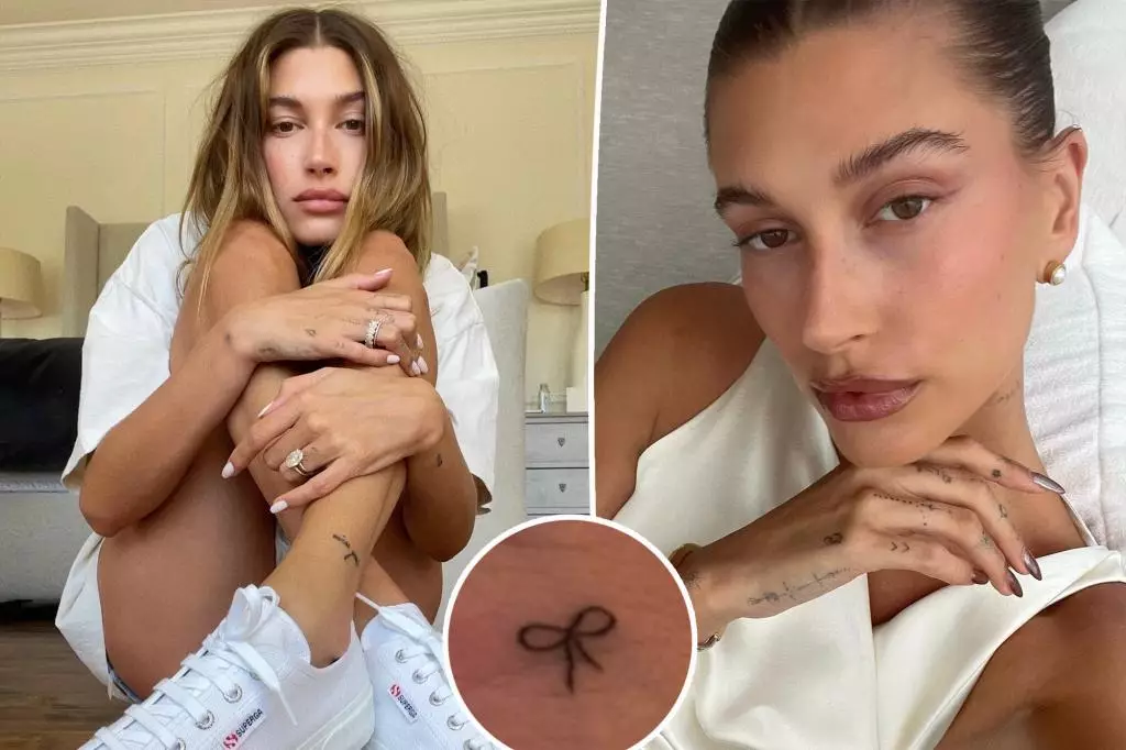 Hailey Bieber Shows off Delicate Bow Tattoo