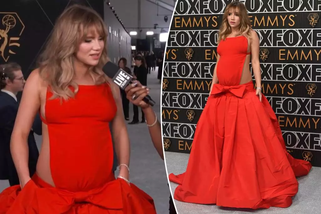 Suki Waterhouse Glows in Red Gown at Emmys 2024