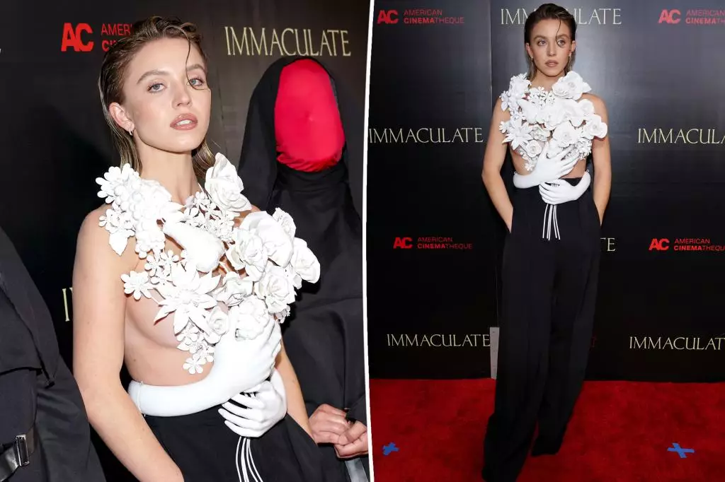 Actress Sydney Sweeney Stuns in Artistic Ensemble at “Immaculate” Premiere